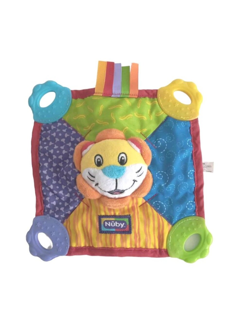 Nuby Lion Security Blanket Baby Lovey Plush Teether Squeaker Toy Tags Sewn Eyes
